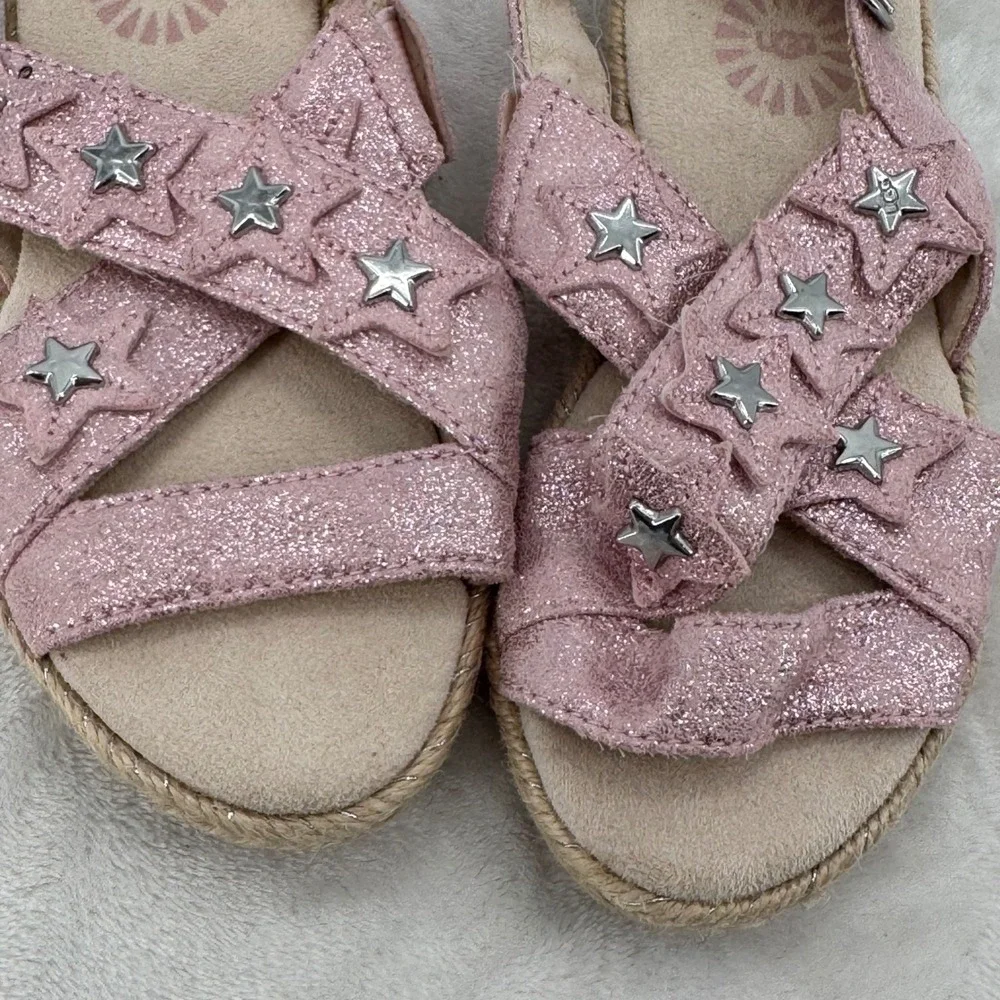 UGG Kids Allairey Pink & Silver Glitter Star Espadrille Sandals Toddler Size 10